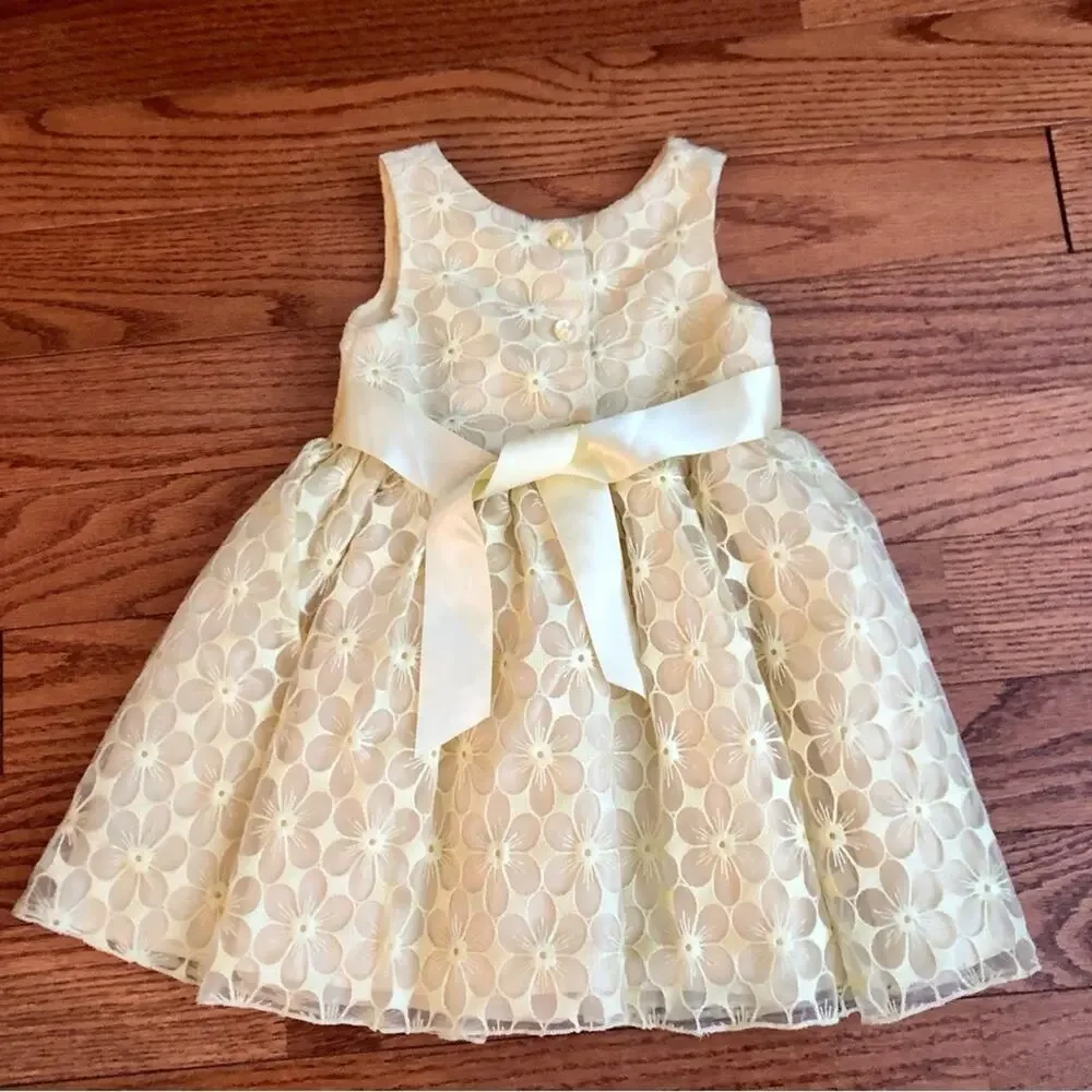 Youngland A-Line Embroidered Tulle Flower Aplique Sash Yellow Toddler Size 3